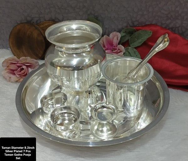 silver plated  7 Items Pooja Thali Set